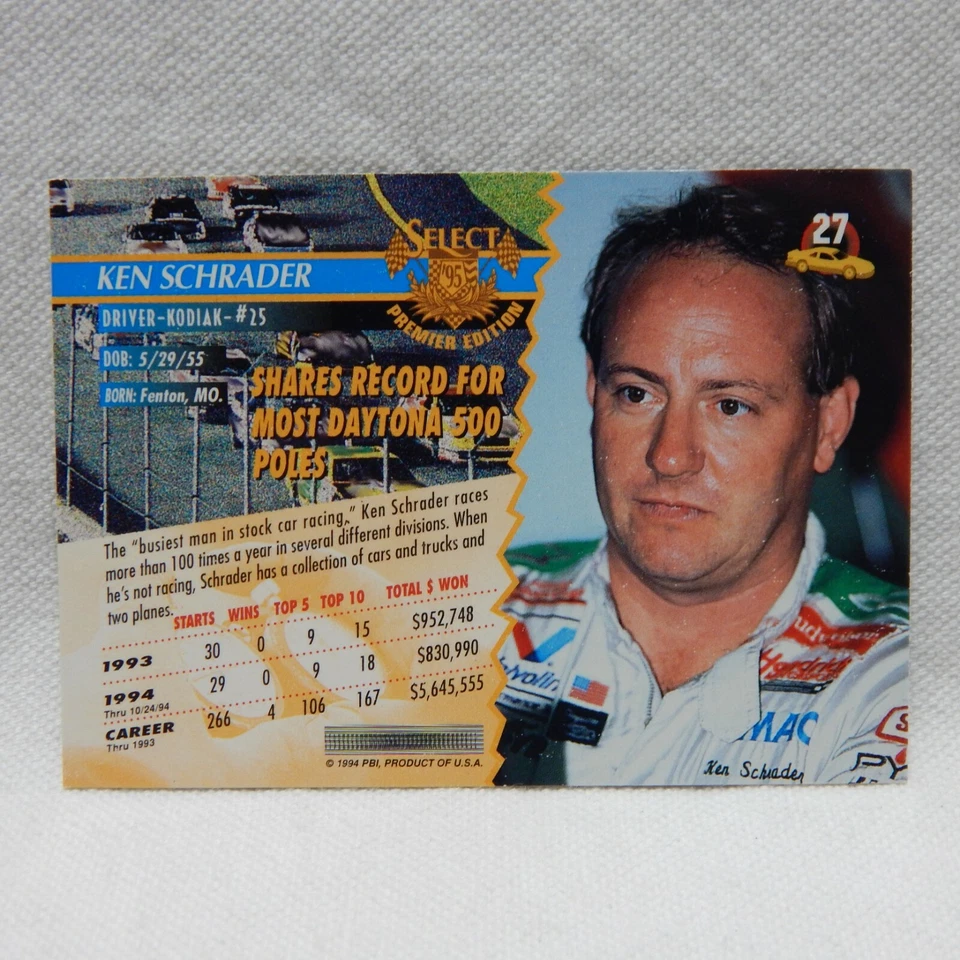 KEN SCHRADER NASCAR TRADING CARD #27 - Image 3 of 3