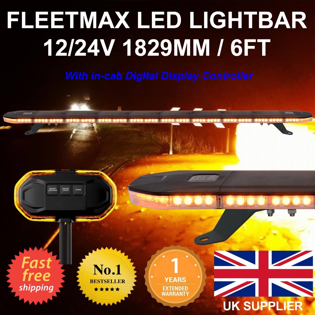 Amber Flashing Light Bar - Magnetic Or Bolt Mount, 12V/24V For Trucks & Recovery 9 thumbnail image