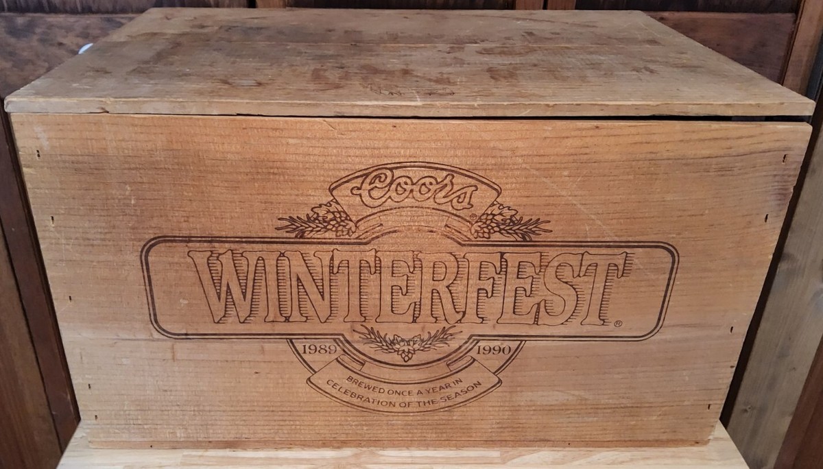 Coors ヴィンテージ木製ボックス Vintage 1989 1990 Coors Winterfest Cedar Wood Beer Crate Box