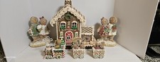 Vintage Light Up Gingerbread House W/Train  2 Gingerbread Couples Prestine...
