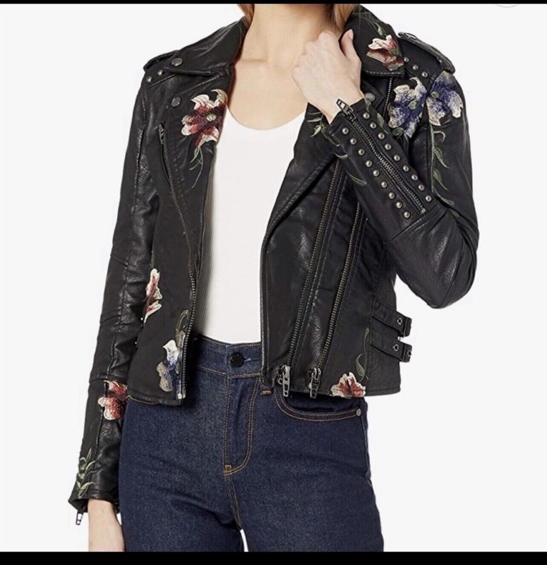 NEW BlankNYC Love and Leave Floral Moto Biker Jacket Studded Faux Leather, Vegan