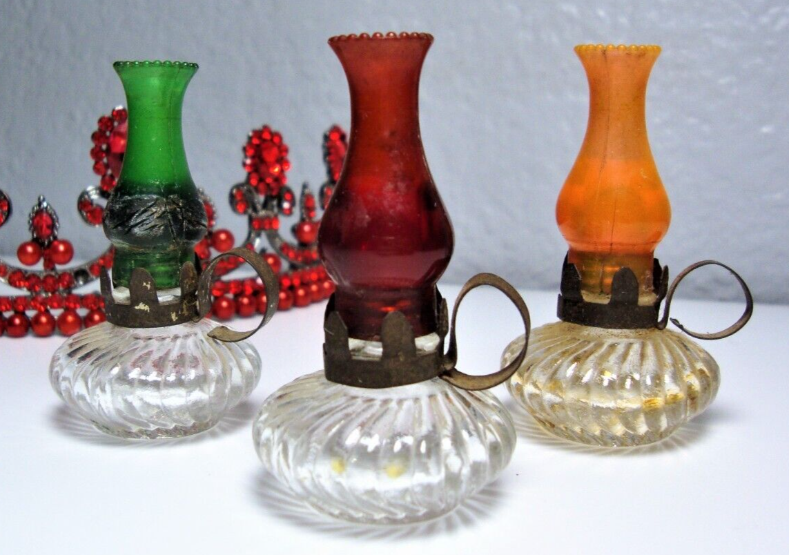 Vintage LAMP LITE PERFUME Lamp Lite Oil Lamp Perfume Bottles Green, Red