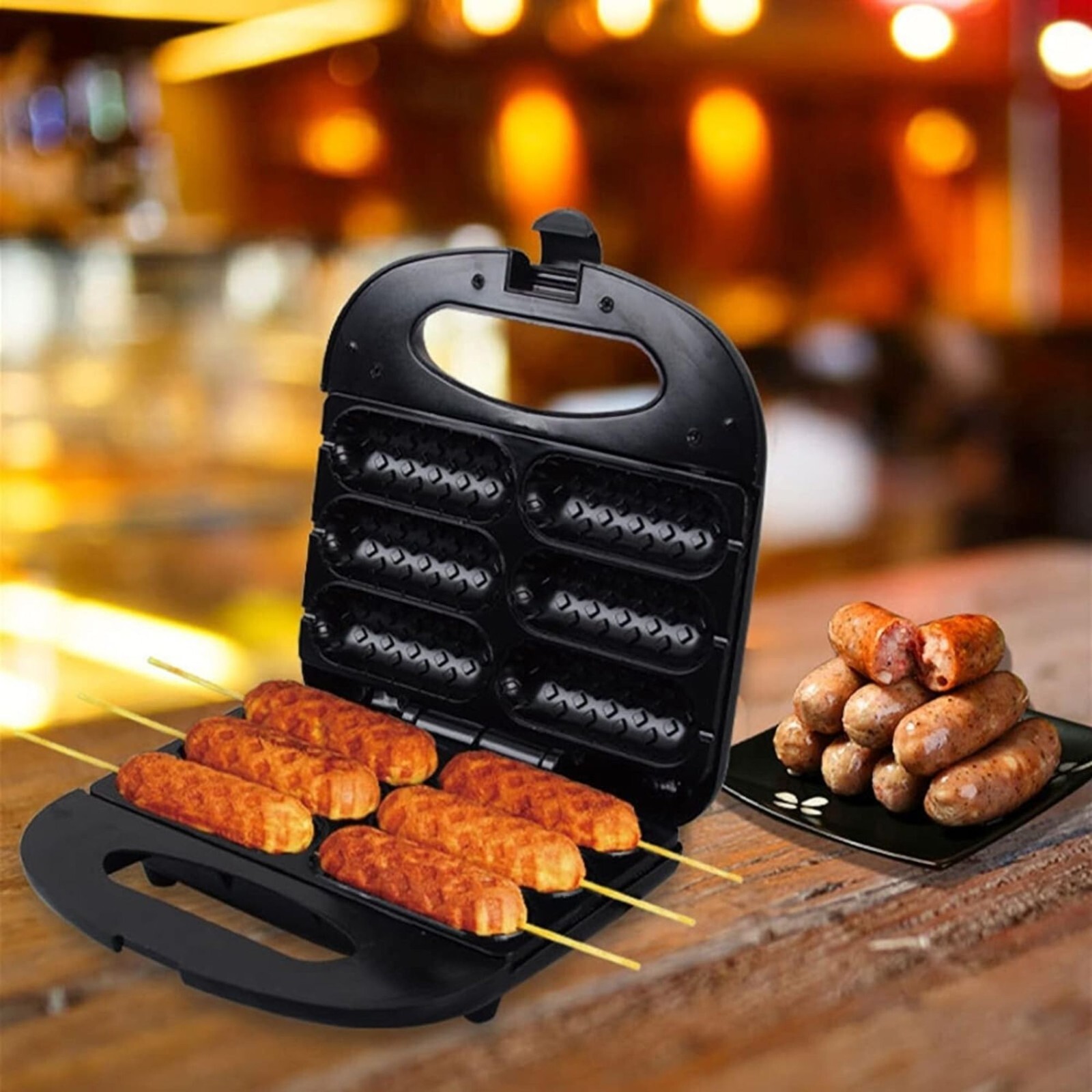 Macchina Corn Dog Professionale Casa | 750W | 6 Waffle a Stecco