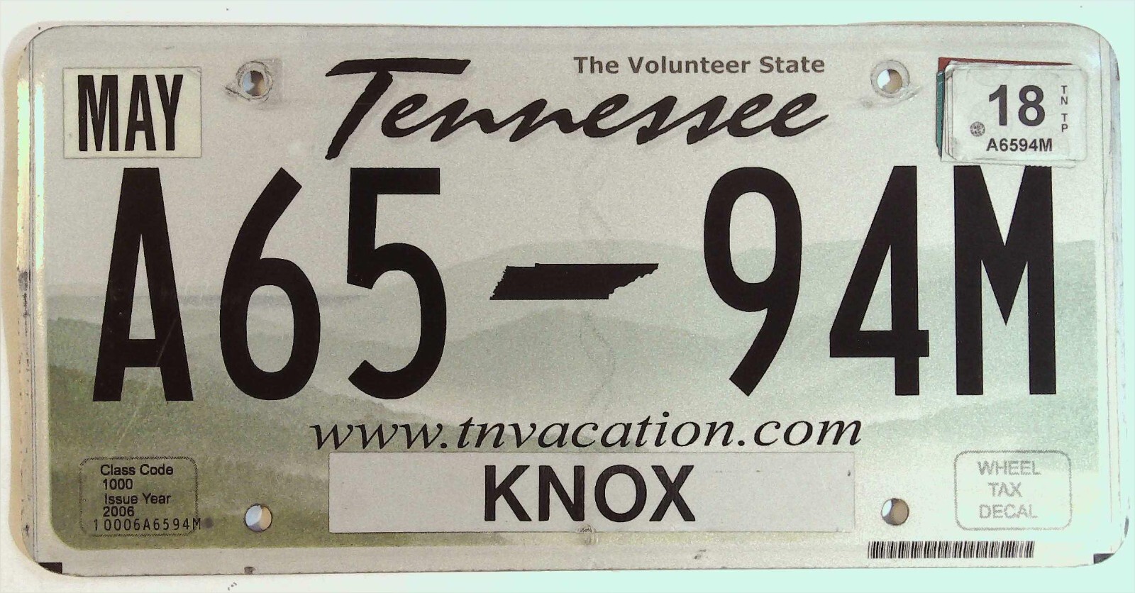 Tennessee TN License Plate Tag Vintage 2018 Knox County A6594M B4 eBay
