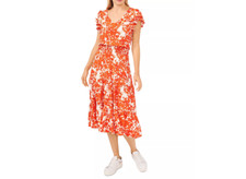 Vince Camuto Floral-Print Tiered Flutter Sleeve Blaze Orange Size L 3716
