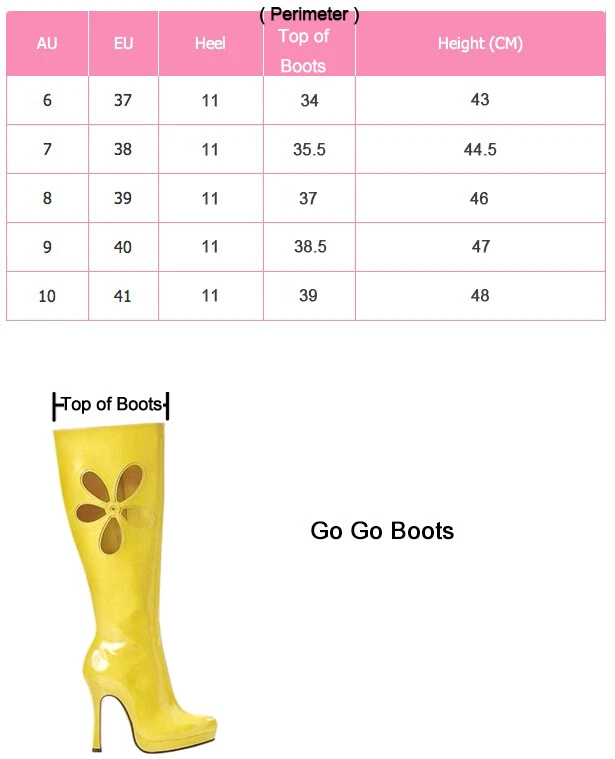 Botas femininas amarelas Gogo anos 60 anos 70 Go Go botas altura do joelho hippie década de 1960 década de 1970 - Imagem 4 de 4