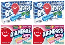 4x Air Heads Gum With Micro-Candies 2xBlue Raspberry 2xParadise Blend Flavor GUM