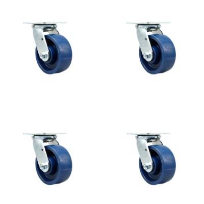 5 Inch Solid Polyurethane Caster Set with Roller Bearing and Swivel Lock SCC