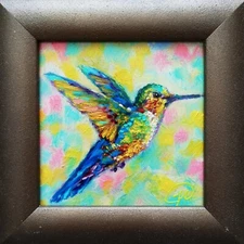 Hummingbird Original Oil Painting - Small Artwork Framed