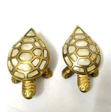 Natural Mother Pearl Tortoise Ashtray Brass Tortoise Figurine 2 Piece Gifts Set