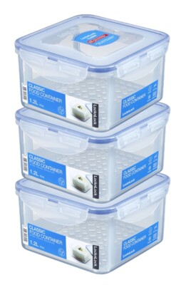 LocknLock: 3x Dose quadratisch 1,2l mit Serviereinsatz (HPL822T/3)