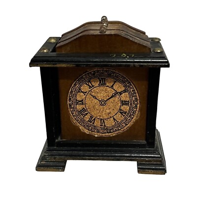 Vintage Wooden Clock Cork Coaster Set Holder 6 Piece Brown Wood Cup 5''