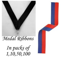 Blue and Red Medal Lanyard Ribbons with clip Woven in packs of 1,10,50,100