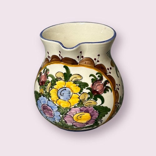 Ceramic Hand Made Floral Pitcher Vase Jug Skyros Greece Signed BA - Picture 2 of 10