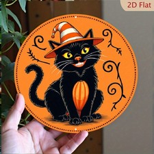 Halloween Black Cat Tin Metal Signs Home D cor Wall Art 8x8