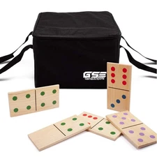 GSE Games & Sports Expert Large Wooden Dominoes with Multi-Color Dots, 28 Pie...