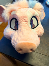Pink Plush Animal Costume Head Mask w/ Blue Tuft, Fantasy, Adult Unisex OS