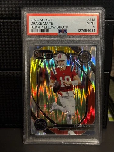 2024 Panini Select - Club Level Drake Maye #218 Red & Yellow Shock Prizm (RC)
