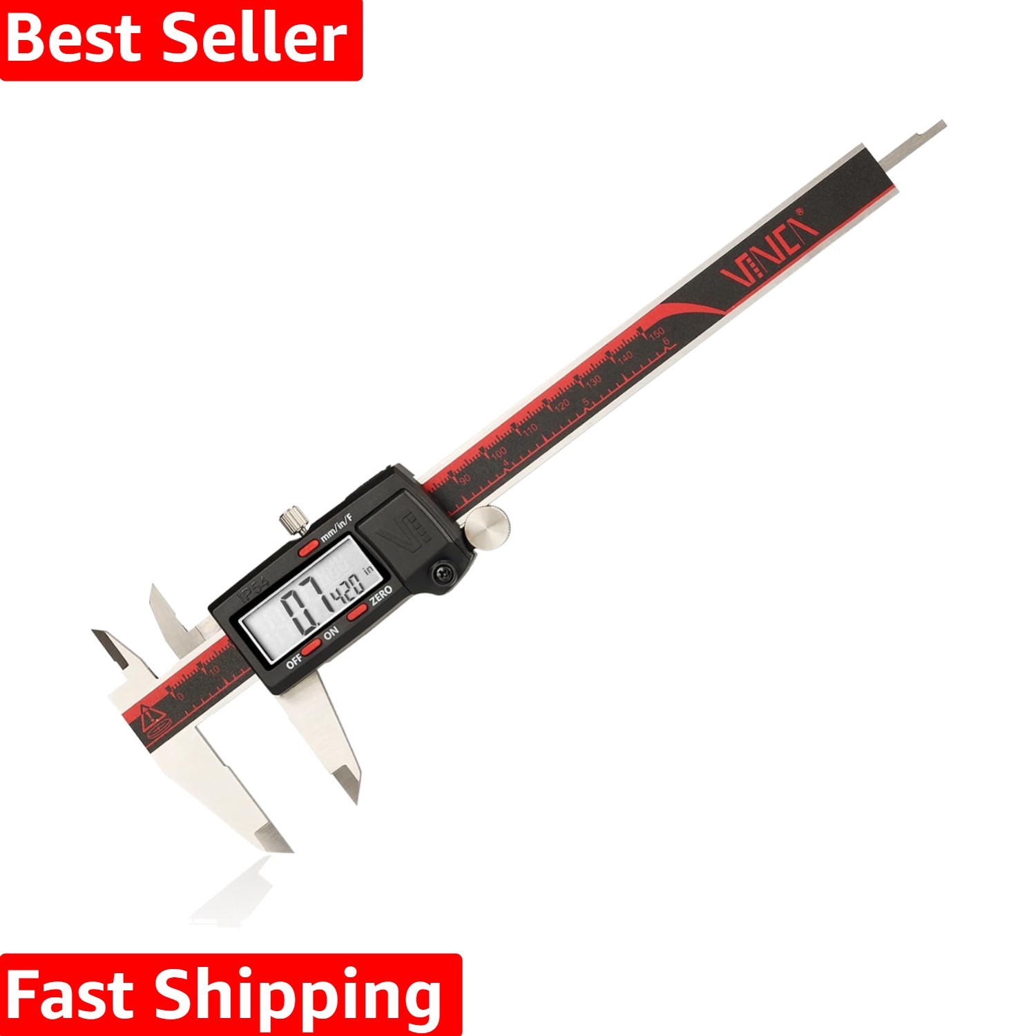 Grade Digital Caliper, /150mm, Inch/Millimeter/Fraction Conversion, Stainless...