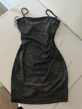 Windsor Black Silver Glitter Strappy Bodycon Mini Dress M Party Clubwear