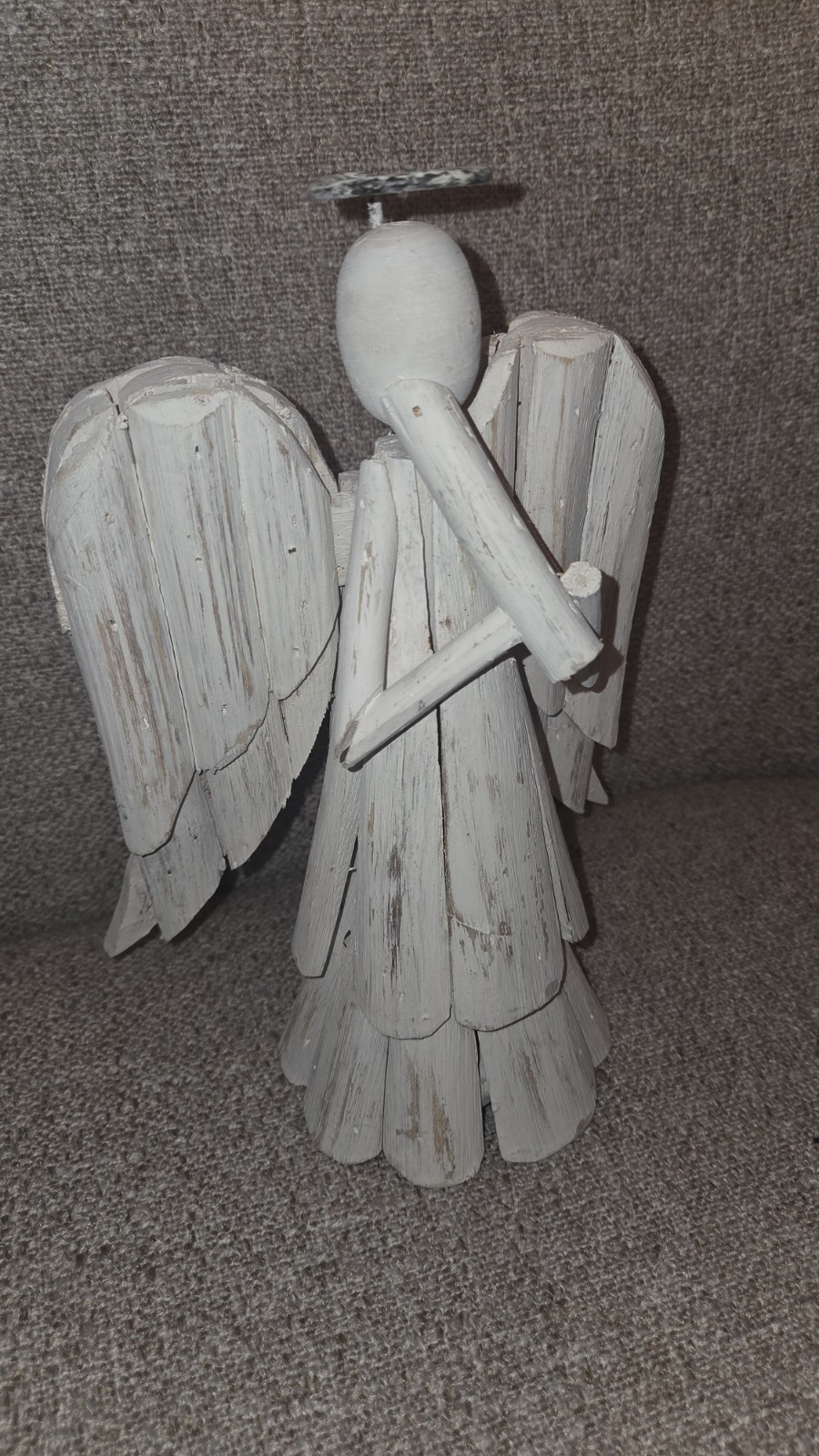 folk art Driftwood Angel Halo Handmade Beach Christmas Decor Artisan Rustic