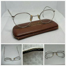 Vintage AO Ful-Vue 12K White Gold Filled Wire Rim Spectacles Glasses Frames Case