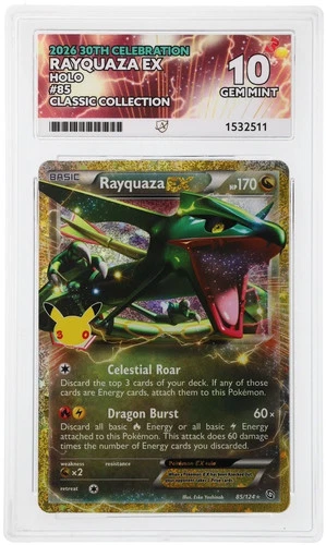 Rayquaza Ex 85/124 Classic Collection Rare - 30th Celebration - Ace 10 Graded