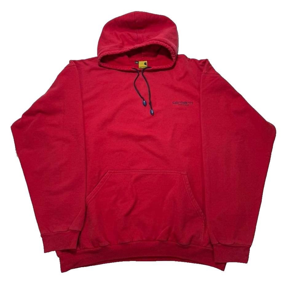 Men Carhartt Red Full Zip Long Sleeve Cotton Hoodie Sweater - Size