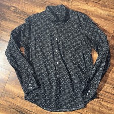 John Varvatos Medium Men’s Black All Over Skull Print Button Down Long Sleeve