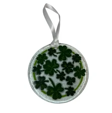 Peggy Karr 3" Fused Glass St. Patrick's Day Shamrock Ornament EUC