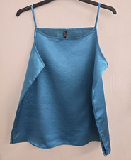 beechtree Women's M Blue Solid Spaghetti Strap Satin Square Neck Cami Tank Top