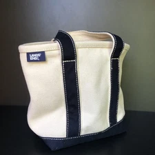Lands End Mini Canvas Boat Tote Bag Khaki Navy Beach Travel Open Top 8x8x6