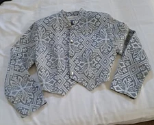 Women's Elegant Sport Crop Jacket Silver & Grey Prints Size Small