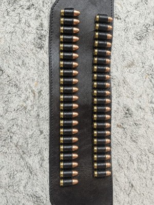 Black Double Ammo Gun Belt .38/.357 Cal Western Cowboy Belt 32-36