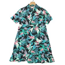 Tommy Bahama Golf Tropical Floral Print Collared Zip Neck Dress Women's L Resort