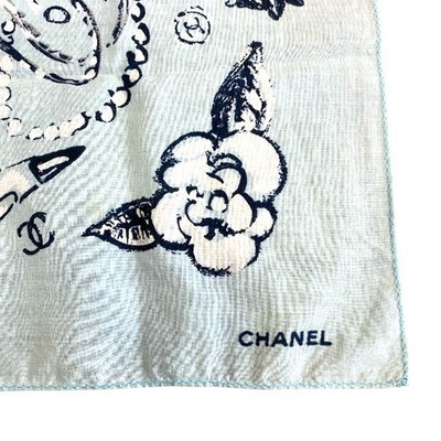 リルビさま専用　シャネル　ロゴスカーフ　ハンカチ　バンダナ　正規品 Chanel Scarf Handkerchief Bandana Camellia Logo Coco Mark Light