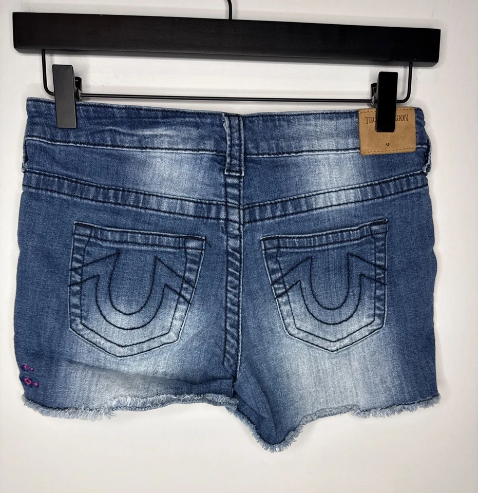 Pantalones Cortos Joey True Religion Niñas Talla 14 Denim Envejecido Bordado Jean Niños Foto 2 de 4