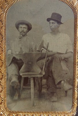 Occupational Two Blacksmiths Cased Large Tin Ferrotype