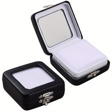 3pcs PU Leather Loose Display boxes with Sponge Inside Glass Visible Window