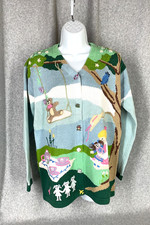 NWT Vintage Storybook Knits Cardigan Sweater Children Teddy Bear Picnic S