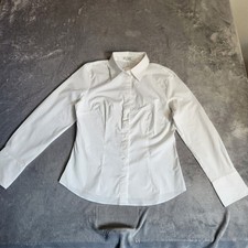 New MNG Mango Slim Fit White Poplin Button Down Shirt Size 6 Dress Top Collared 