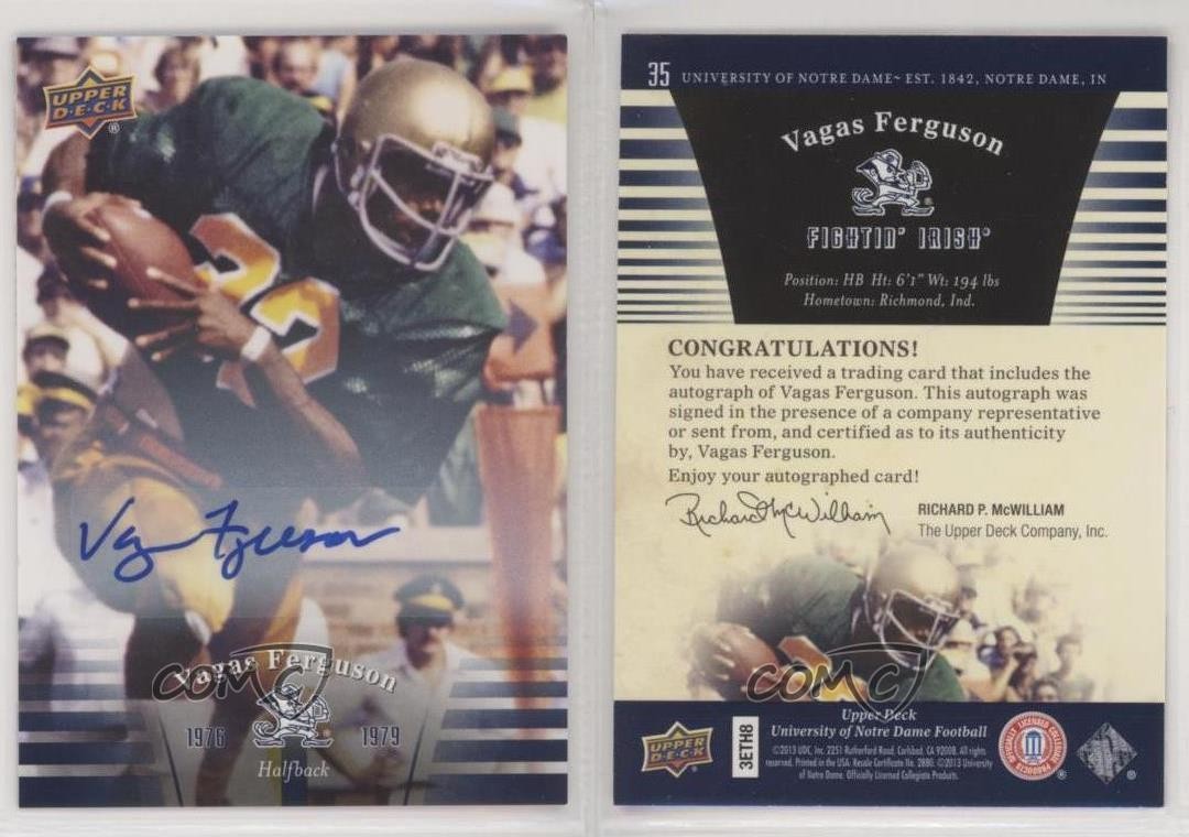 2013 Upper Deck University of Notre Dame Auto Vagas Ferguson #35 Auto 0h1