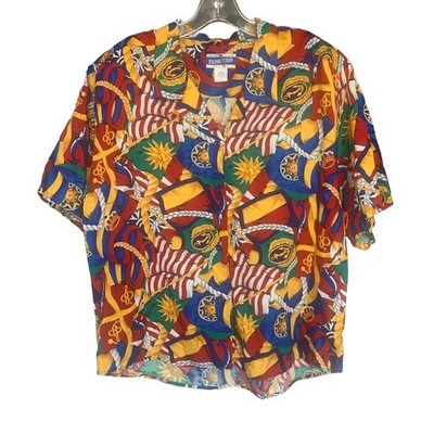 Vintage NWT Womens Pendelton 14 L Button Down Colorful Captain Nautical Flag