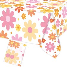 Groovy Daisy Tablecloth Plastic Boho Flowers Table Covers Hippies Flower Disp...