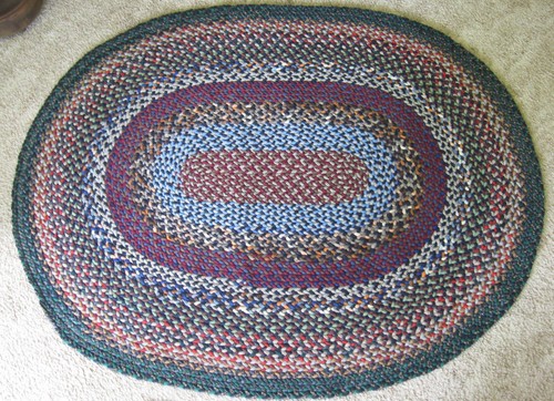CLEAN Vintage BRAIDED OVAL RAG RUG Farmhouse Country - 56" x 72"