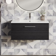 Nuie Arno Wall Hung 1-Drawer Vanity Unit & Basin-2 800mm - Charcoal Woodgrain