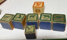 VTG Mixed Lot Animal  Letters Wooden Blocks Set of 7 One Smaller Colorful