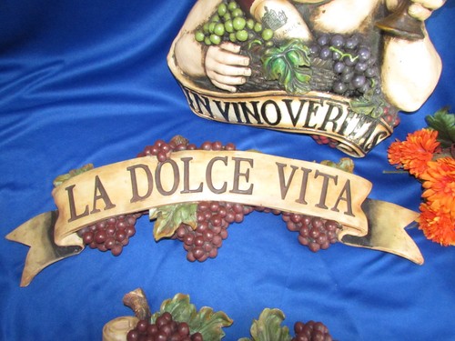 VTG 3 SET DESIGN TOSCANO ABBONDANZA RESIN WALL HANGINGS IN VINO VERITAS, BUON AP - Picture 4 of 13