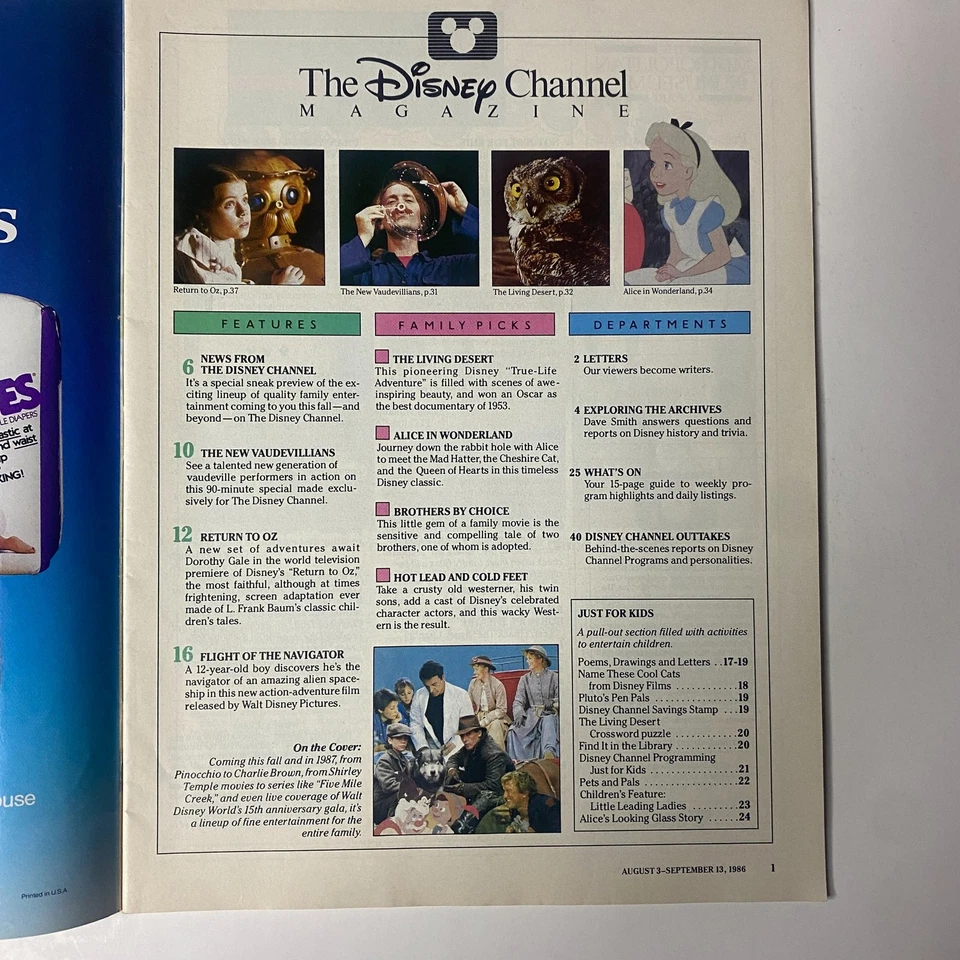 The Disney Channel Magazine August 3, 1986 Pinocchio to Charlie Brown VG - Image 2 of 3