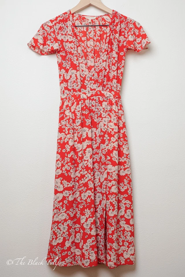 Женское платье REBECCA TAYLOR размер 0 (XS) шелковое с запахом красное с цветочным узором женское длина до колена - Изображение 2 из 4